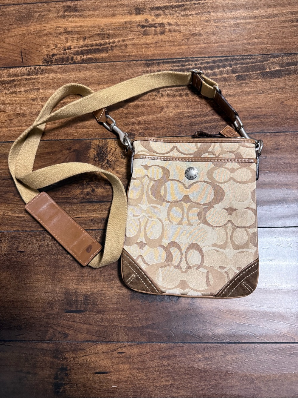 Coach Tan and Brown Signature Messenger Crossbody